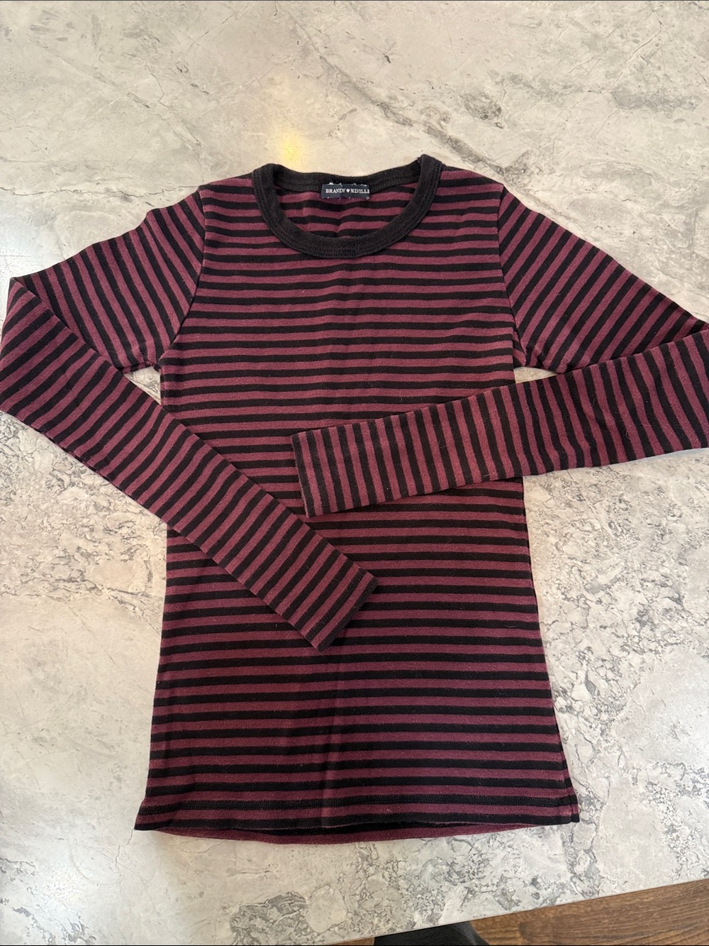 Striped Long Sleeve Crewneck Top - Black & Burgundy